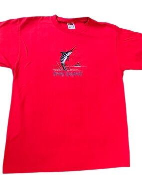 Vintage Bimini Bahamas T-Shirt Red Marlin Fishing Graphic Size Large